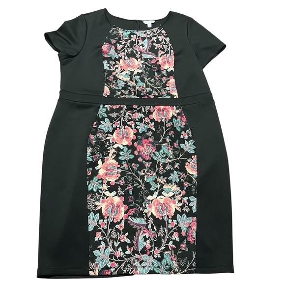 Elegant Floral Midi Dress in Black and Pink Plus Size 3X Office Business Party - Picture 1 of 6